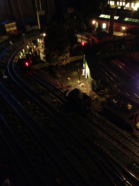 model railway night time scene