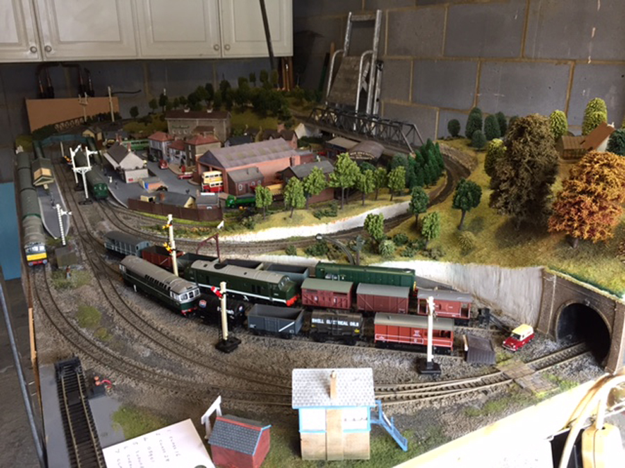 suspended model railroad layout
