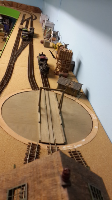 shelf model railroad layout adding track to turntable