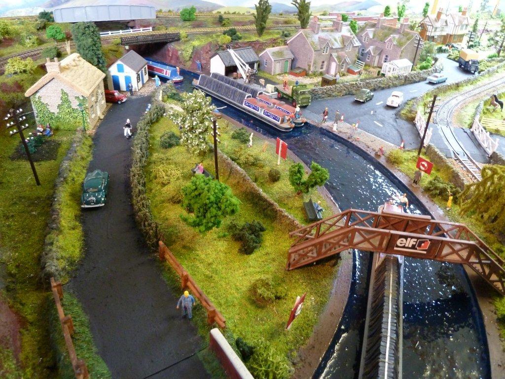 model train canal scene