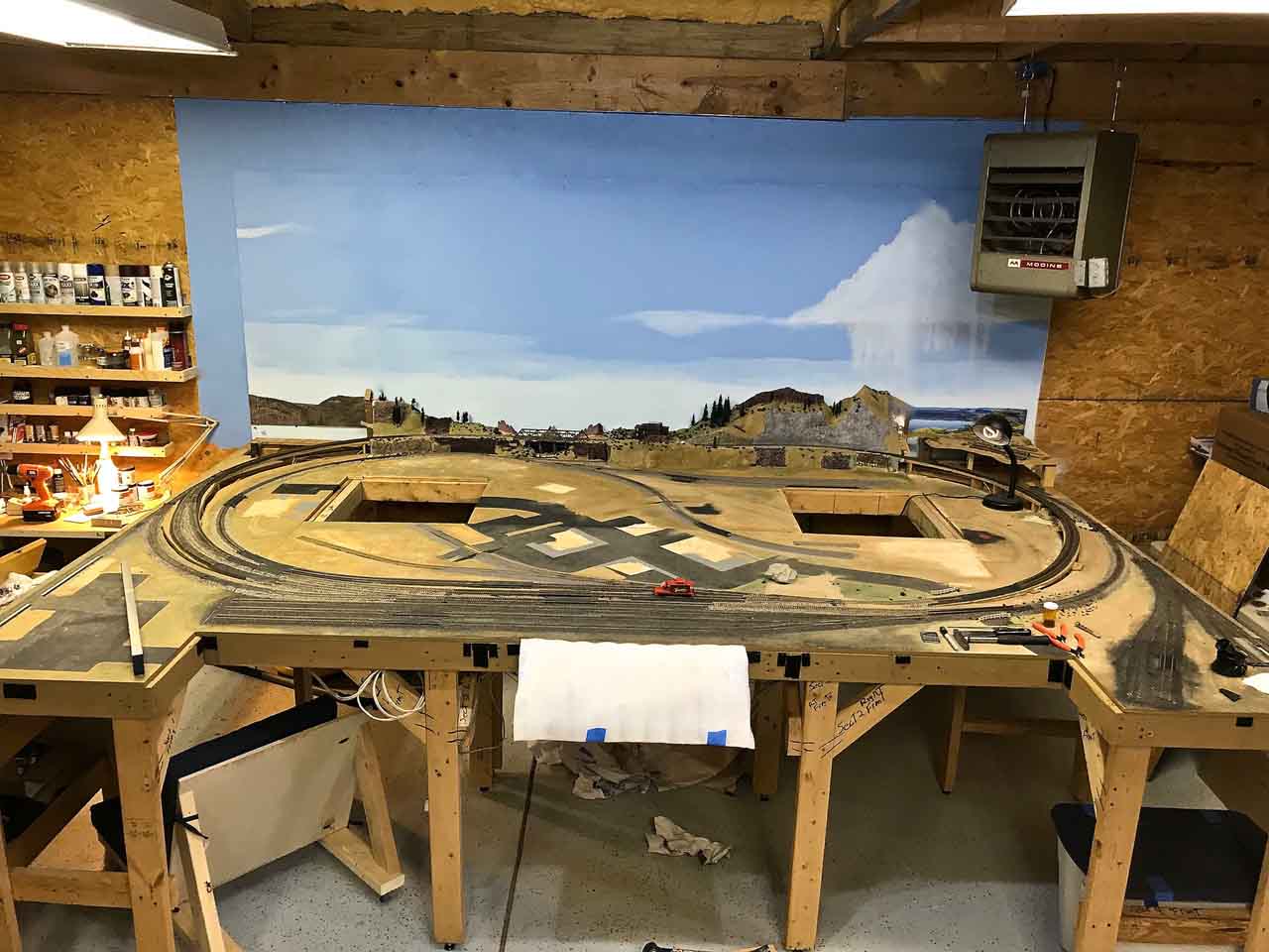 Laying HO scale track with backdrop