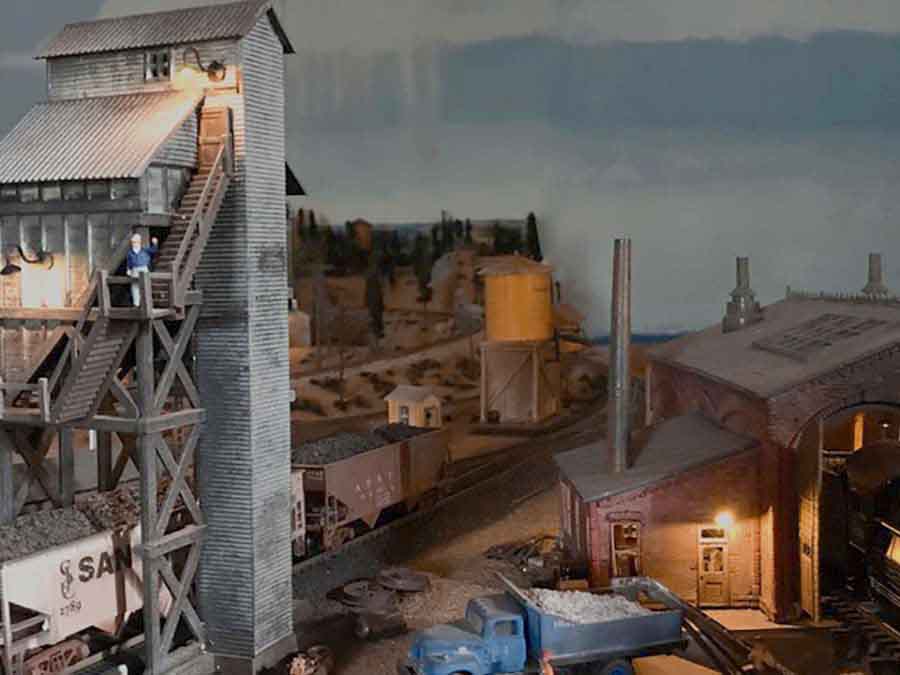 HO scale factory at night