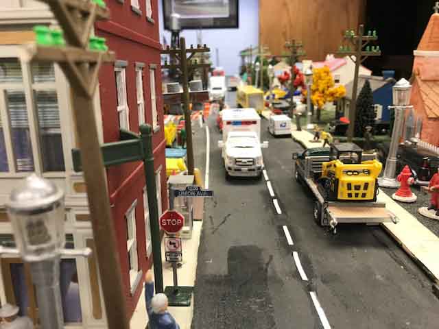 model train railroad street scene