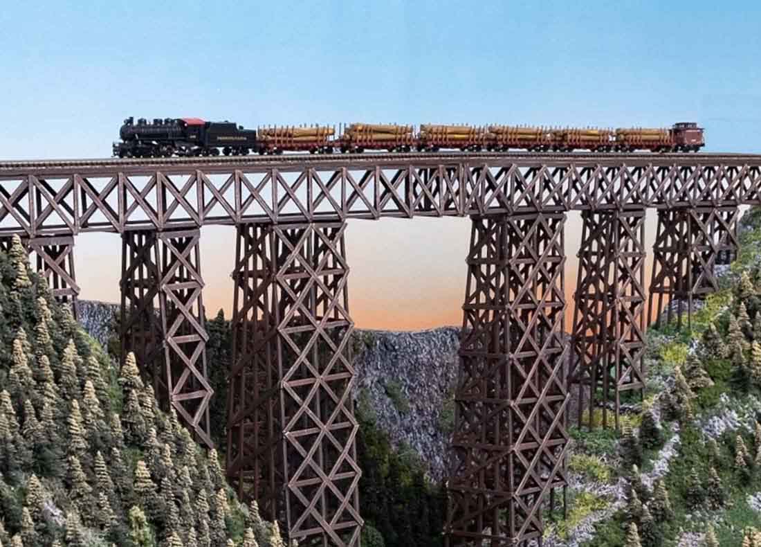 N scale trestle bridge steam train