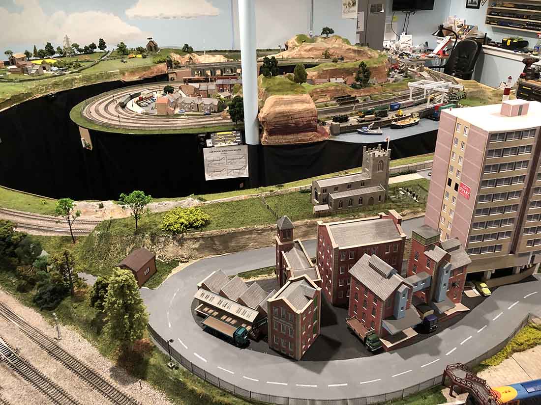 model railway town scene