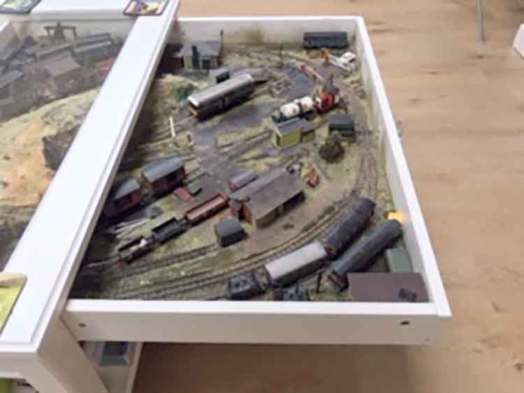 coffee table model train access drawer