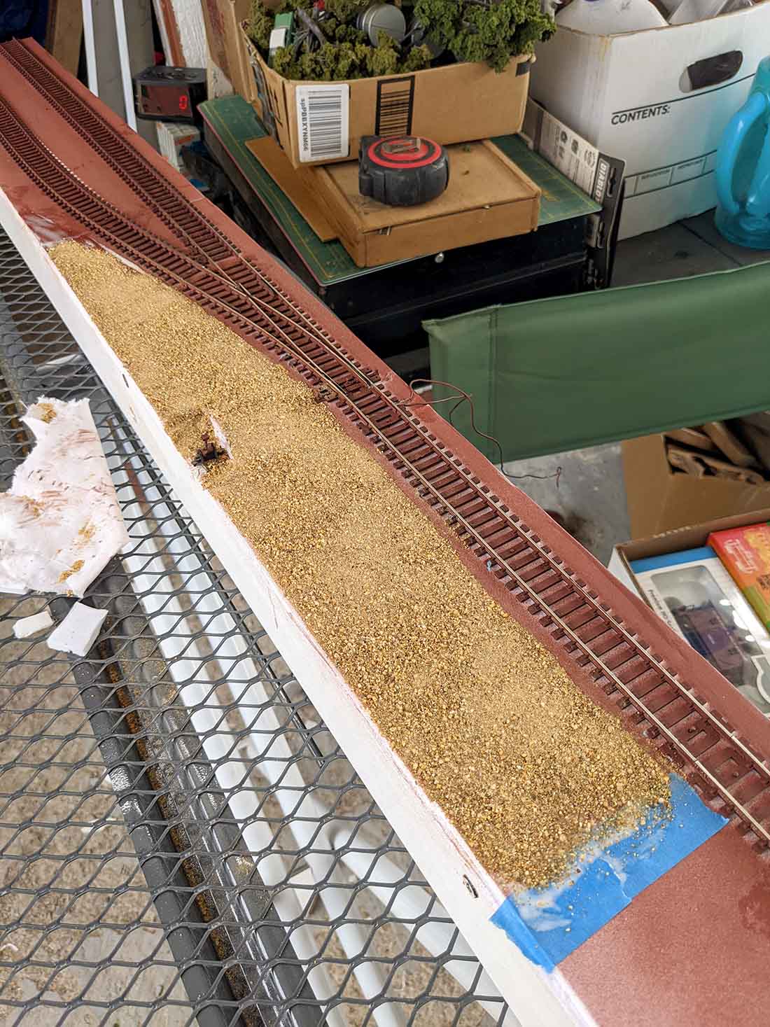 model train shelf layout ballast track