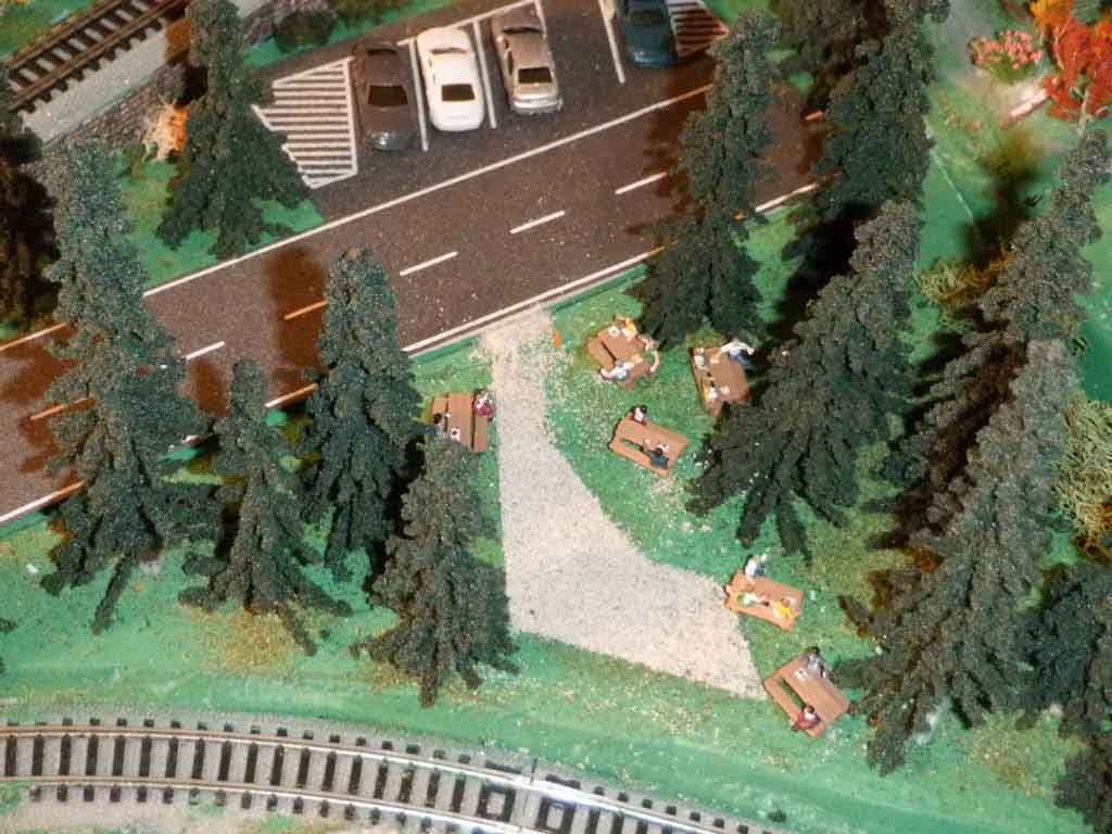 n scale picnic area next to tracks