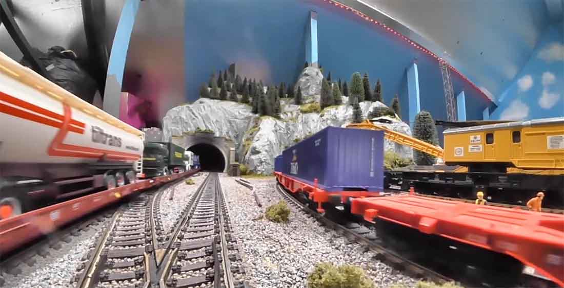 model trains through tunnel