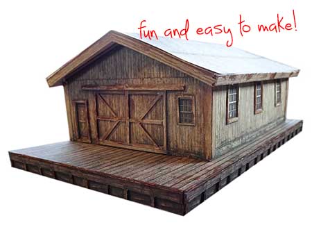 model railroad wooden timber warehouse printable building