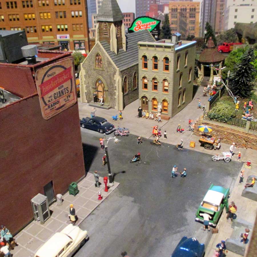 model train HO scale street scene