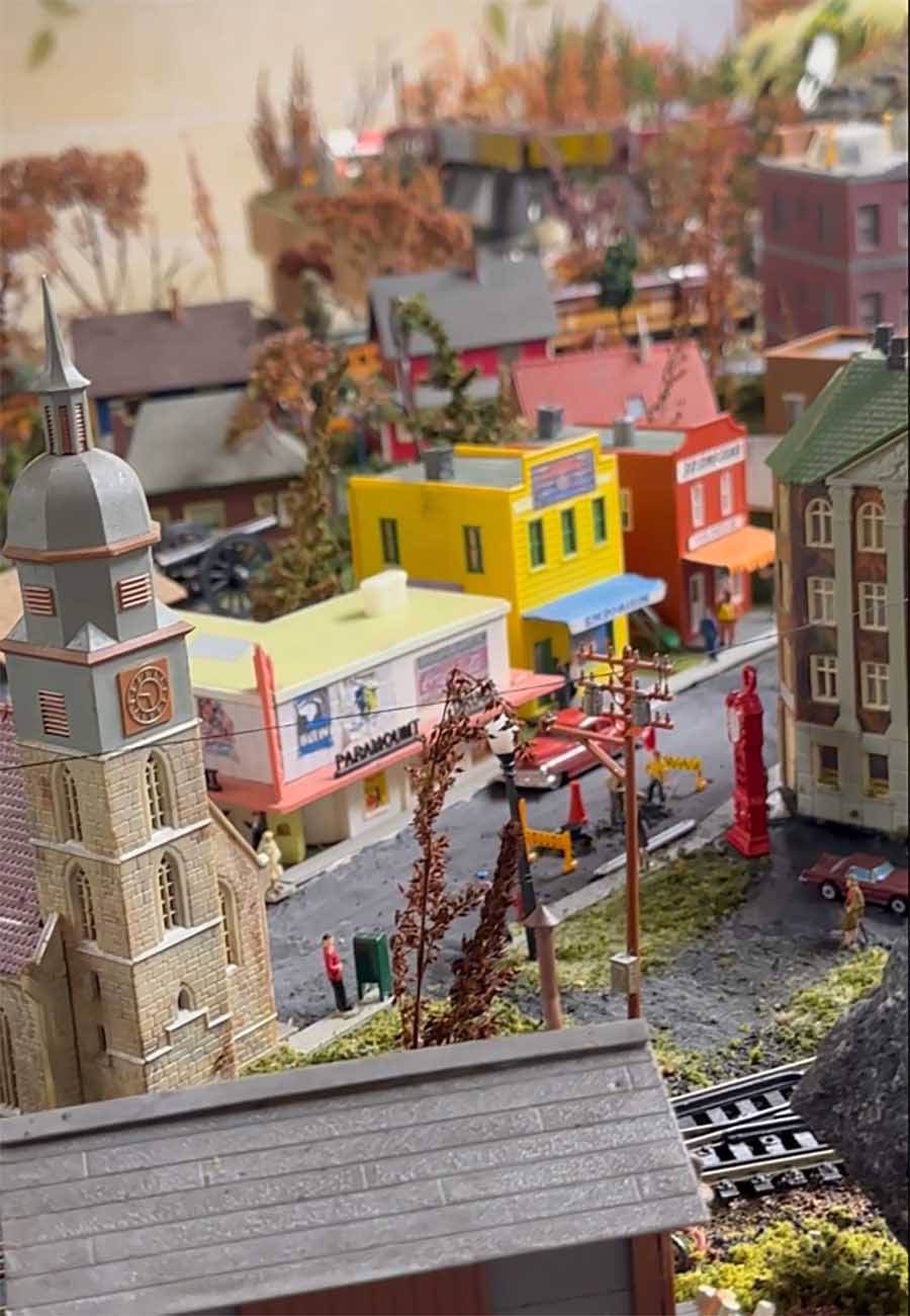 model railroad town scene