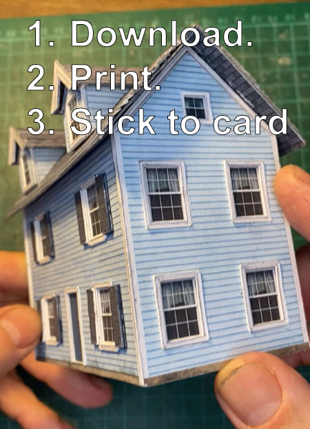 model railroad printable building blue house