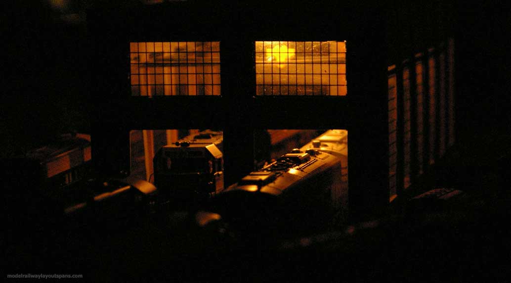 track side engine house night