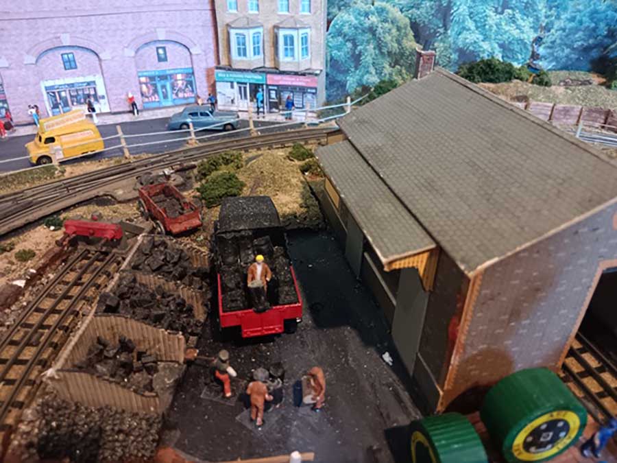 model steam train and shed